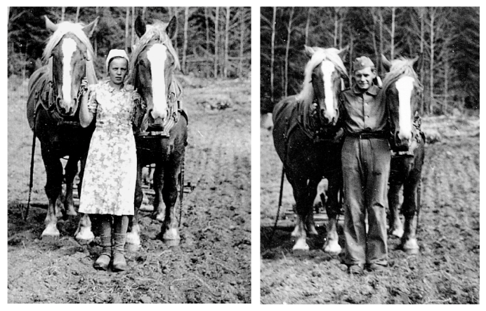 Syskonen Stina och Harald Wester med lånade hästar från Backa. Foto från Verna Anderssons samling