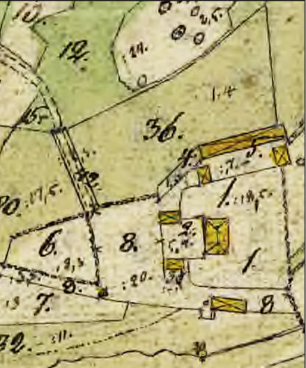Historiska Kartor Lantmäteriet, Solberga 1829 - detalj. Norrut är snett uppåt åt höger