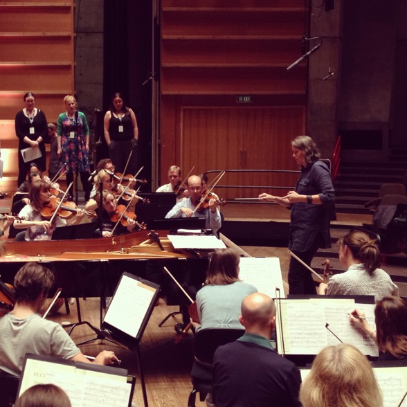 Grete Pedersen during rehearsal, conducting "Friede auf Erden" in Grieghallen, Bergen. Grete Pedersen during rehearsal, conducting "Friede auf Erden" in Grieghallen, Bergen.