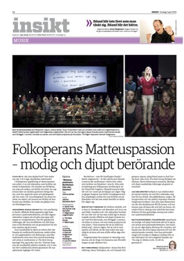 Review St Matthew Passion Tidningen Dagen 03-04-2014 Review St Matthew Passion Tidningen Dagen 03-04-2014