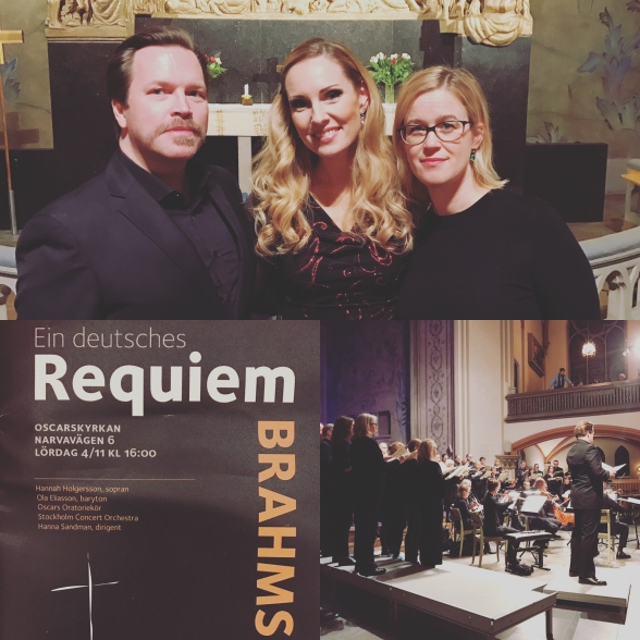 Ein deusches Requiem by Brahms in Oscarskyrkan, Stockholm. Ola Eliasson, Hannah Holgersson and Hanna Sandman. Ein deusches Requiem by Brahms in Oscarskyrkan, Stockholm. Ola Eliasson, Hannah Holgersson and Hanna Sandman.