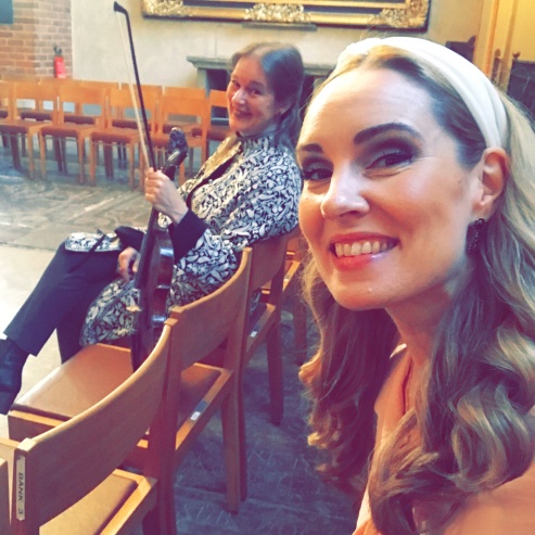 Maria Lindal and Hannah Holgersson during recording session at Storkyrkan.