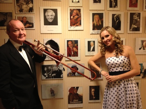 Nils Landgren and Hannah Holgersson by the Wall of Fame at Cassels