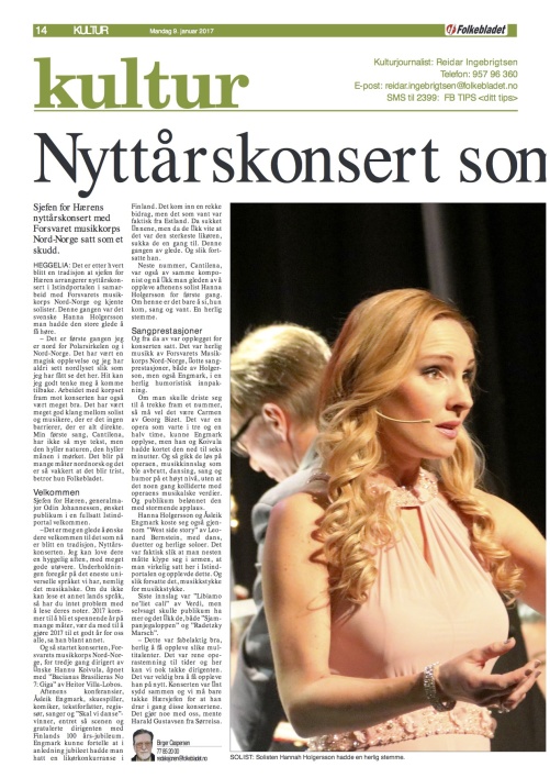 Review of the New Year Concert in Bardufoss, Istindportalen. Folkebladet, Norge, Birger Caspersen