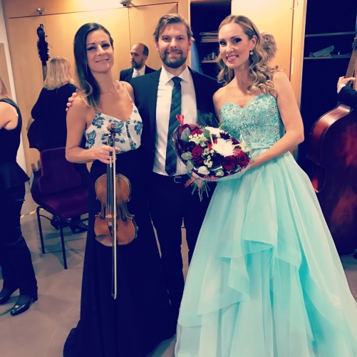 Claudia Bonfiglioli, Johannes Rostamo and Hannah Holgersson backstage at the Stockholm Concert Hall.