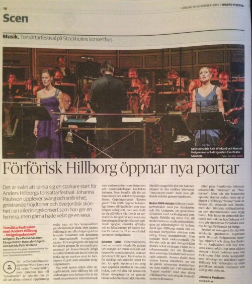 Review from Dagens Nyheter by Johanna Paulsson. She gives the opening concert the highest score, but would have loved to give even higher if possible!