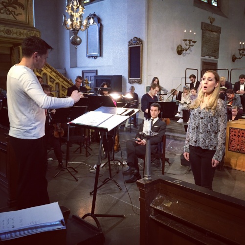 Dress rehearsal of the St John Passion in S:t Jacob's Church. REbaroque, conductor Mikael Wedar and soprano Hannah Holgersson
