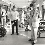 RÖRANDE 1985-63 Landshövning Bertil Göransson inviger Baltic Rehabs klinik i Baltic Clubs gym
