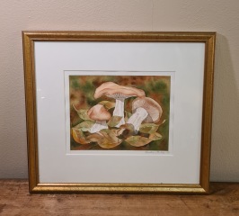 Tavla med svampmotiv, Kerstin McKee. Rammått 39,5x35 cm. Bildmått (innermått passepartout) 23,5x18 cm. Fint skick. 300 SEK