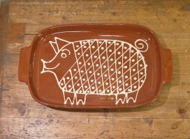 Brunt skinkfat GABRIEL. Längd 40 cm inkl. handtag. Bredd 23,5 cm. Fint skick. 150 SEK