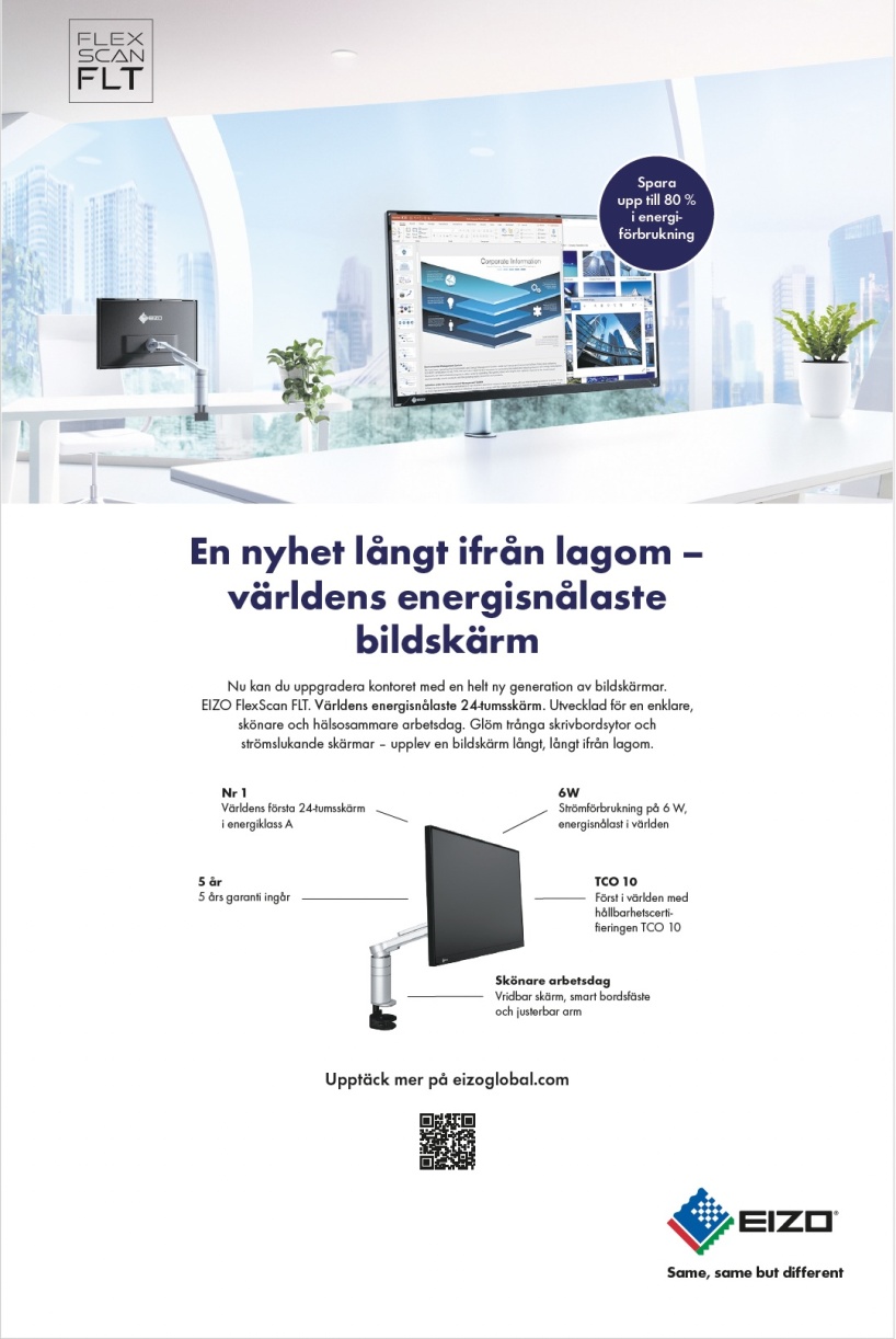 Annons för EIZO – lansering av världens energisnålaste 24-tumsskärm. Vi på kommunikationsbyrån Ristretto Stockholm tog fram annonsidén, skrev copyn och skapade det visuella språket. Annons för EIZO – lansering av världens energisnålaste 24-tumsskärm. Vi på kommunikationsbyrån Ristretto Stockholm tog fram annonsidén, skrev copyn och skapade det visuella språket.