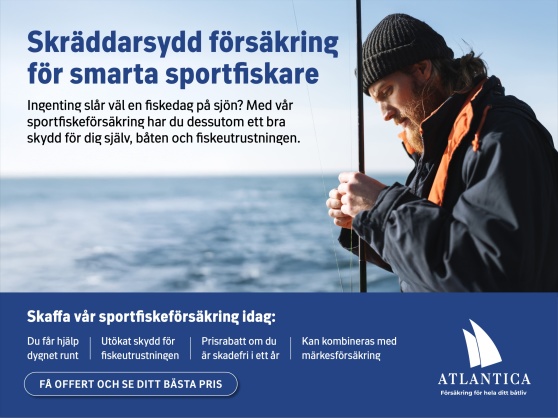 Copywriter för sportfiskeförsäkring. Ett uppdrag av Ristretto Stockholm. På bilden  visas en fiskare med spö. Intill fiskaren finns en text om sportfiskeförsäk