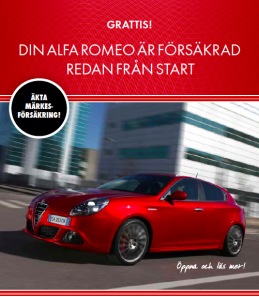 Säljande texter till Alfa Romeo märkesförsäkring.