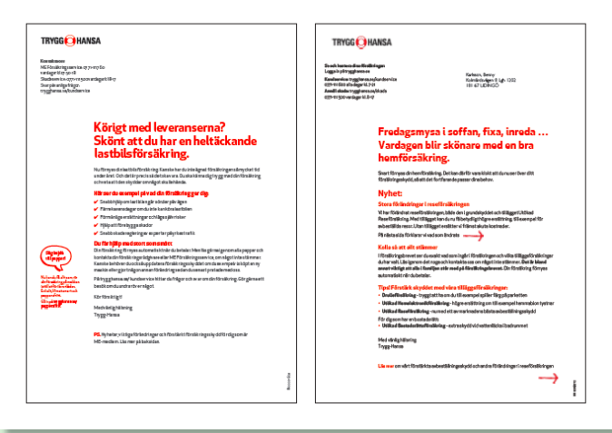 Brev till Trygg-Hansas kunder – idé och copywriting av Ristretto Stockholm