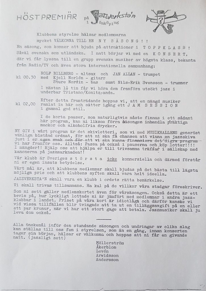 Flygblad för Jazzverkstan. (JFA) Flygblad för Jazzverkstan. (JFA)