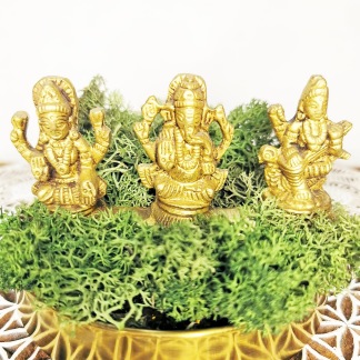 Ganesh, Saraswati och Lakshmi Mässingsstaty Liten - Ganesh, Saraswati och Lakshmi Mässingsstaty Liten
