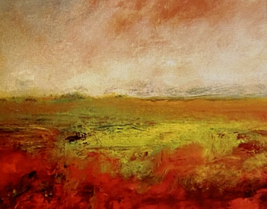 "Vallmofält i kvällsljus" , oljemålning på linneduk 90 x 70cm © Karin Anker