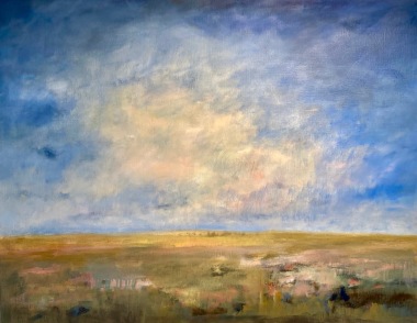 "Varma skyar över Österlen" © Karin Anker, oljemålning, 2021. 70cm x 90cm "Varma skyar över Österlen" © Karin Anker, oljemålning, 2021. 70cm x 90cm