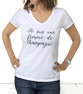 Champagne t-shirt, vit - Small