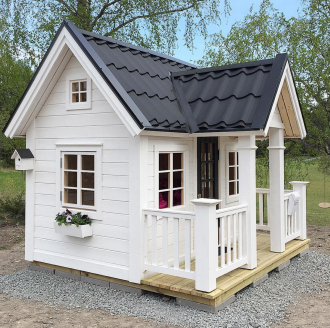 Lektema Lekstuga Deluxe 1 med tillvalet svart plåttak, här målad i äggskalsvit.