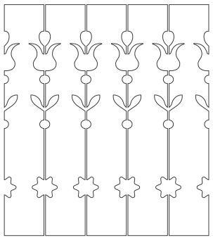 Räckesribba nr 044 med tulpan och löv - träräcke, altanräcke och balkongräcke med snickarglädje och trämönster.