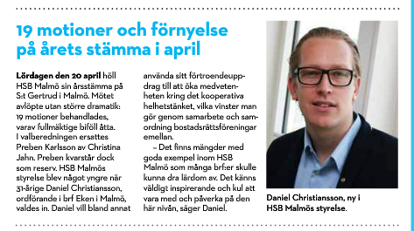 Daniel Christiansson invald i HSB Malmös styrelse. Daniel Christiansson invald i HSB Malmös styrelse.