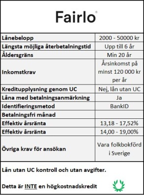Snabblån utan UC hos Fairlo Snabblån utan UC hos Fairlo