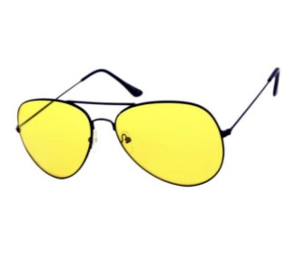 Solglas pilot med gula glas och mörk båge