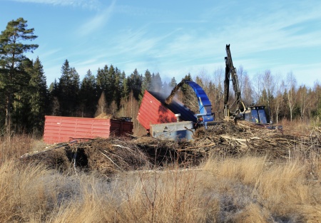 12 november 2021 - Skogsavfallet efter avverkningen på Kallnäset flisas för att bli biobränsle.