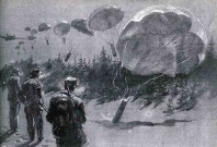 De allierade flög till olika områden där Hjemmefronten hade sina baser och släppte ner "containers" med vapen, radioutrustning mm. Illustration Andreas Hauge Christensen.