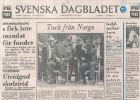 Första sidan på Svenska Dagbladet den 15 juni 1983.