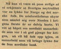 Avslutningen på Nygaardsvalds artikel i Norges Nytt den 22 juni 1945.