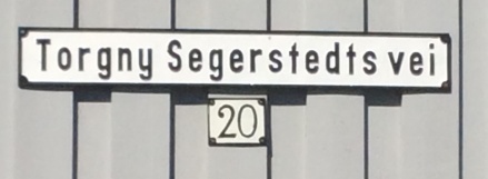 Exempel på gatu- och vägskyltar i Norge som hedrar Folke Bernadotte och Torgny Segerstedt.  Den övre bilden är tagen i Oslo och den nedre i Bodö.