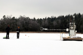 Some of the sediment sampling was done close to the platform used for measurements in SITES Water. Photo: Leif Klemedtsson. Some of the sediment sampling was done close to the platform used for measurements in SITES Water. Photo: Leif Klemedtsson.