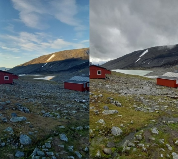 Left: Low waterlevel in Lillsjön. Middle: High waterlevel in Lillsjön.  Photographer: Nina Kirchner