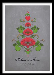 Bröllopstavla med kurbits i röda och gröna nyanser - A4 21 x 29,7 cm