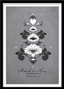 Bröllopstavla med svartvit kurbits - A4 21 x 29,7 cm