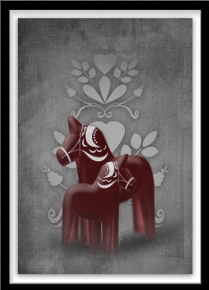 Dalahästar med vit kurbits - A4 21 x 29,7 cm