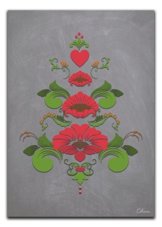 Kurbits i gröna och röda nyanser - A4 21 x 29,7 cm