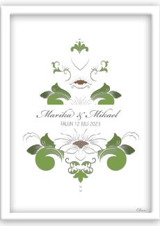 Bröllopstavla vit och grön kurbits - A4  21 x 29,7cm