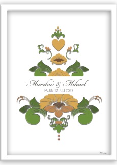 Bröllopstavla med ockragul och grön kurbits - A4  21 x 29,7cm