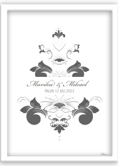 Bröllopstavla med mörkgrå och vit kurbits - A4  21 x 29,7cm