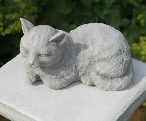 trädgårdskonst katt, trädgårdsstaty vit marmorkonst