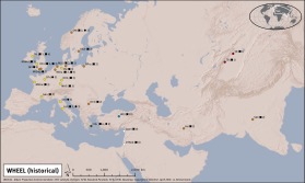 Cognates for Eurasian terms for WHEEL in modern languages (top) and historical languages (bottom). Cognates for Eurasian terms for WHEEL in modern languages (top) and historical languages (bottom).