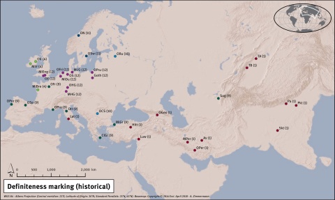 Variation in definiteness marking in historical Eurasian languages. Legens see map of modern languages above. Variation in definiteness marking in historical Eurasian languages. Legens see map of modern languages above.