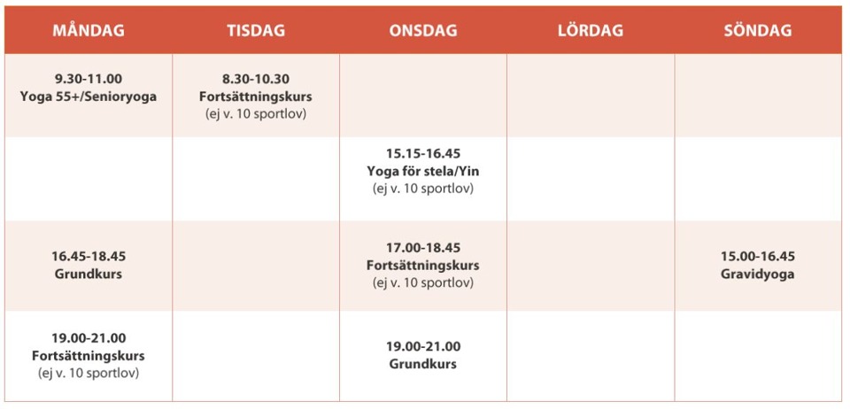 Schema Umeå Yogaskola