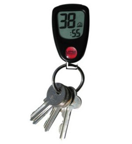 Nyckelring med klocka och termometer