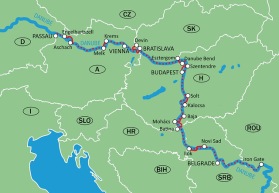 Cykel & Båt Passau-Wien-Bratislava-Budapest-Belgrad-Järnporten-Passau. (Klicka på kartan för större bild)