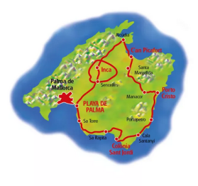 Mallorca kust och inland 325 km. (Klicka för större bild)