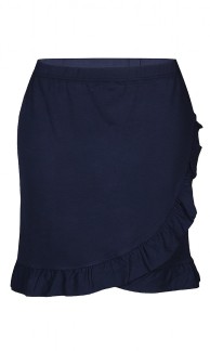 Knälång kjol med volang, blå - L (50/52)